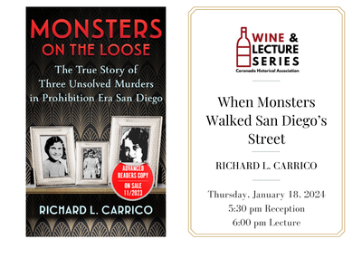 Wine & Lecture: When Monsters Walked San Diego's Streets: Three Unsolved Murders in 1931